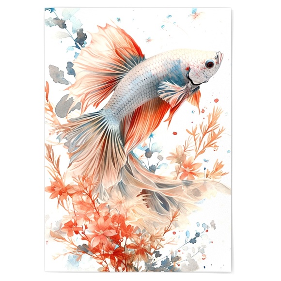 Watercolor Betta Fish Wall Art Illustration Print Poster Unframed - Picture 5 of 5
